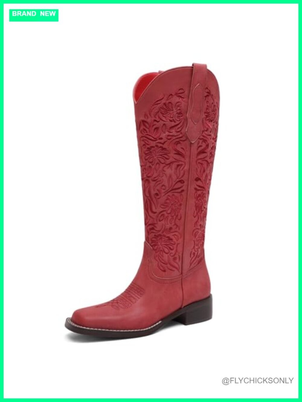 Women's Embroidered Knee High Western Cowboy Boots Low Block Heel Square Toe